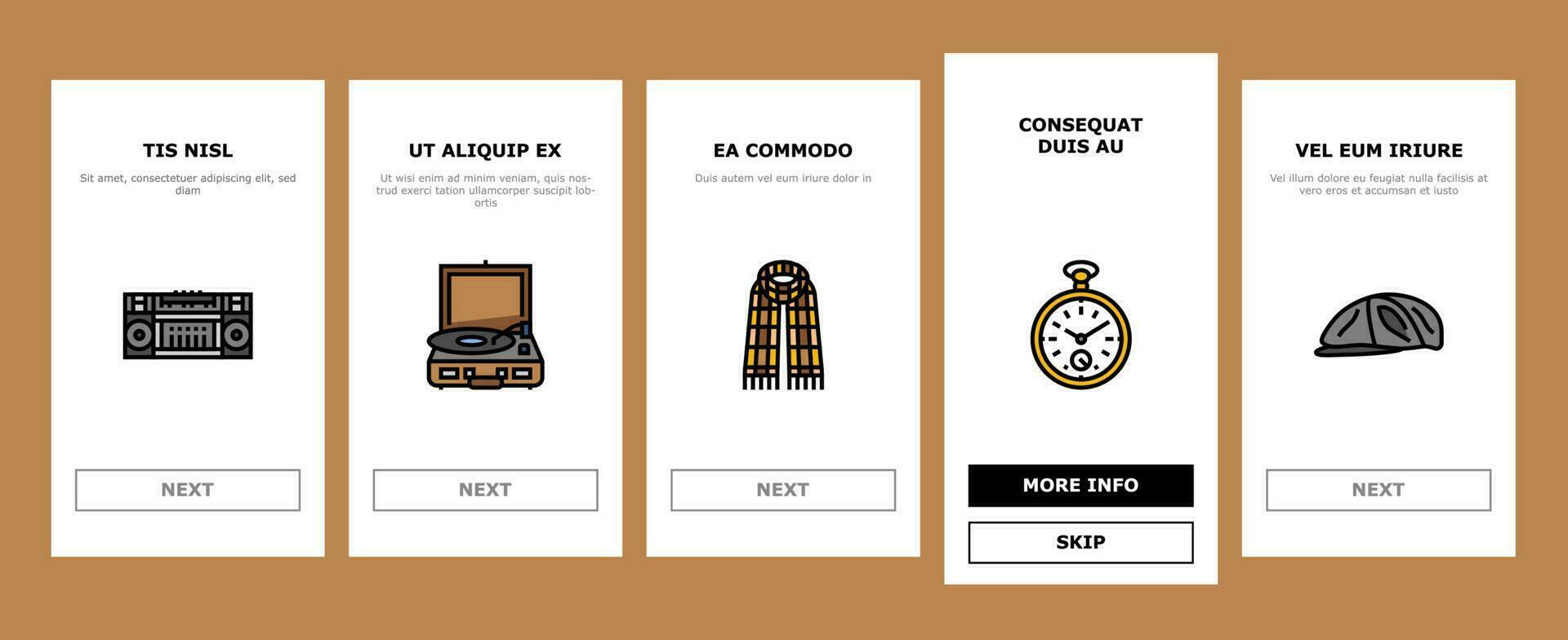 hipster retro vintage velho estilo onboarding ícones conjunto vetor