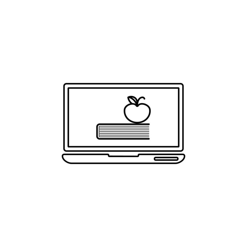 livro e maçã em computador portátil tela vetor ícone ilustração