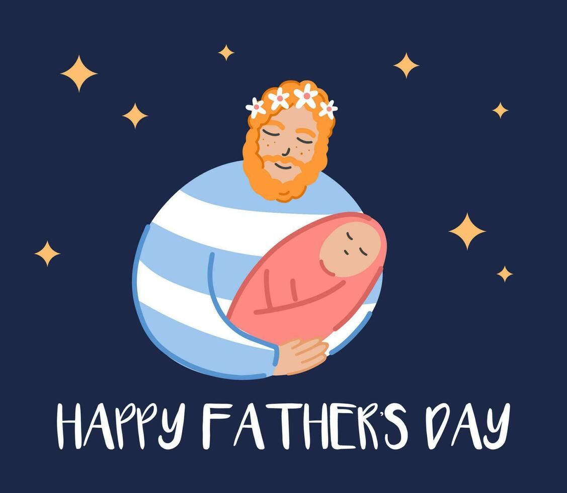 do pai dia poster com uma homem segurando uma bebê dentro dele braços. gengibre cabelos homem segurando uma bebê. vetor