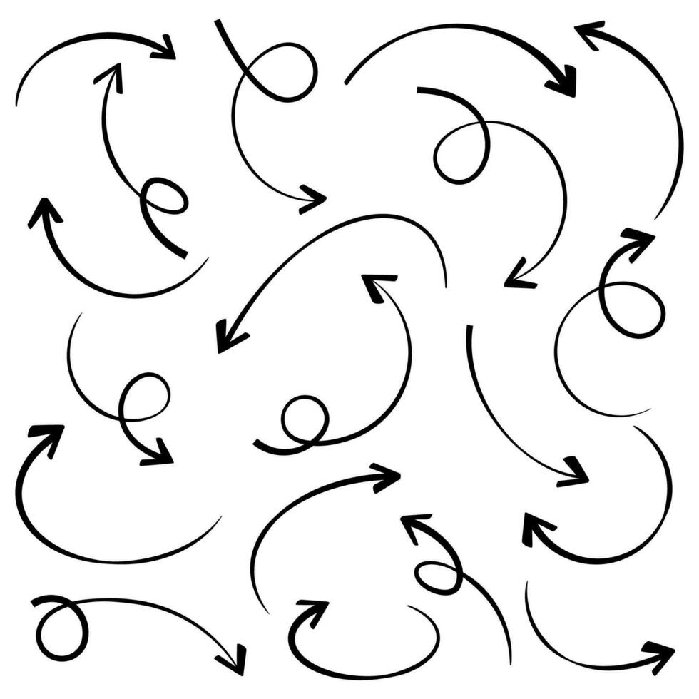 isolado vetor mão desenhado Setas; flechas ícones conjunto em uma branco fundo. esboço Projeto para negócios, infográfico e Educação.