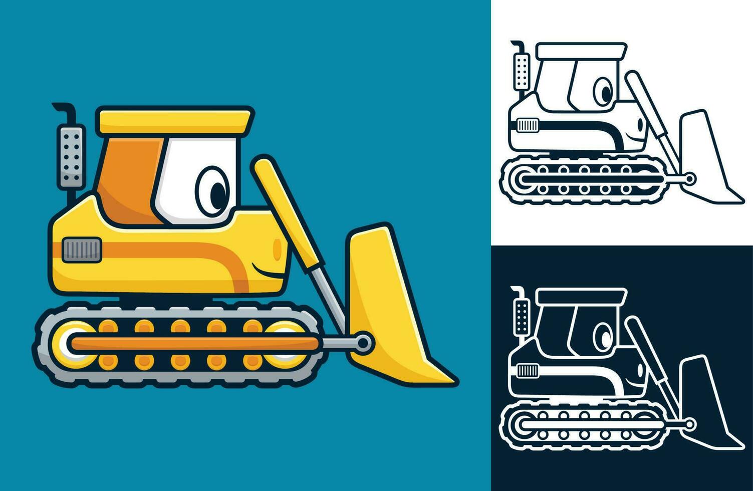 engraçado amarelo bulldozer. vetor desenho animado ilustração dentro plano ícone estilo