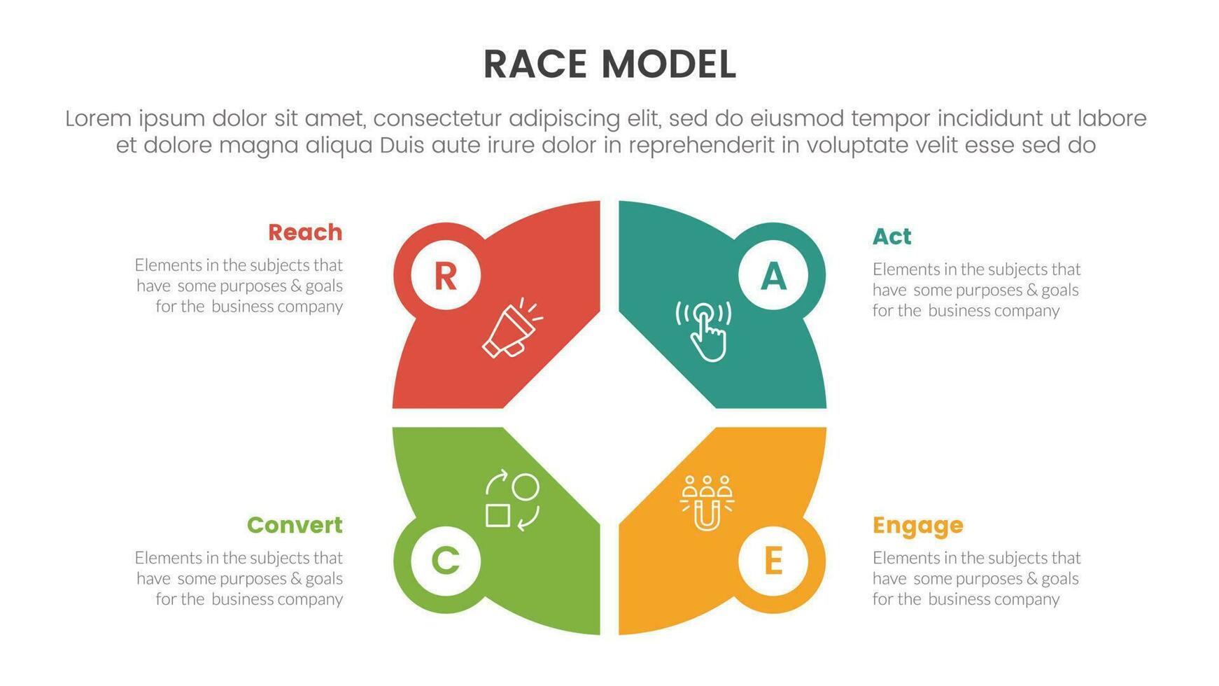 raça o negócio modelo marketing estrutura infográfico com grande círculo torta gráfico forma conceito para deslizar apresentação vetor