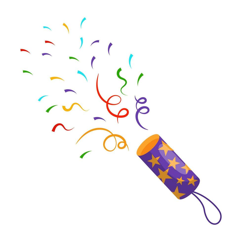 explodindo festa popper com fitas, confete e serpentina. feriado ícone, vetor