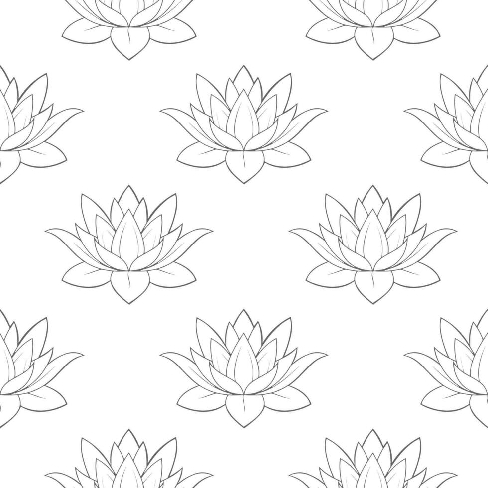 desatado padronizar do linear lótus flores em uma branco fundo. floral fundo a partir de linha arte, têxtil, vetor