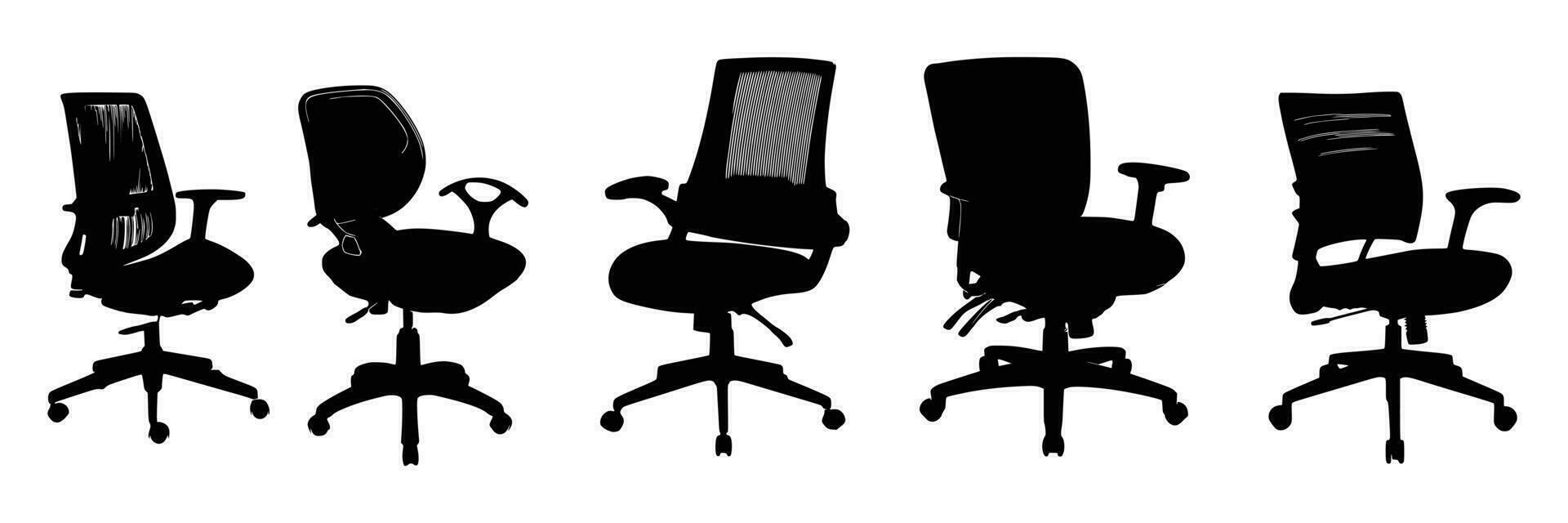 cinco escritório cadeiras silhuetas vetor Projeto.