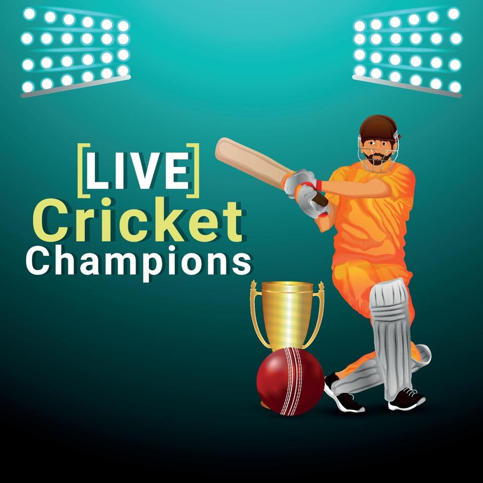 ilustração vetorial partida de campeonato de críquete com equipamento de críquete e plano de fundo vetor