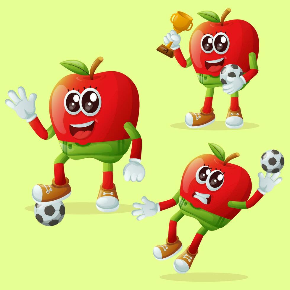 fofa maçã personagens jogando futebol vetor