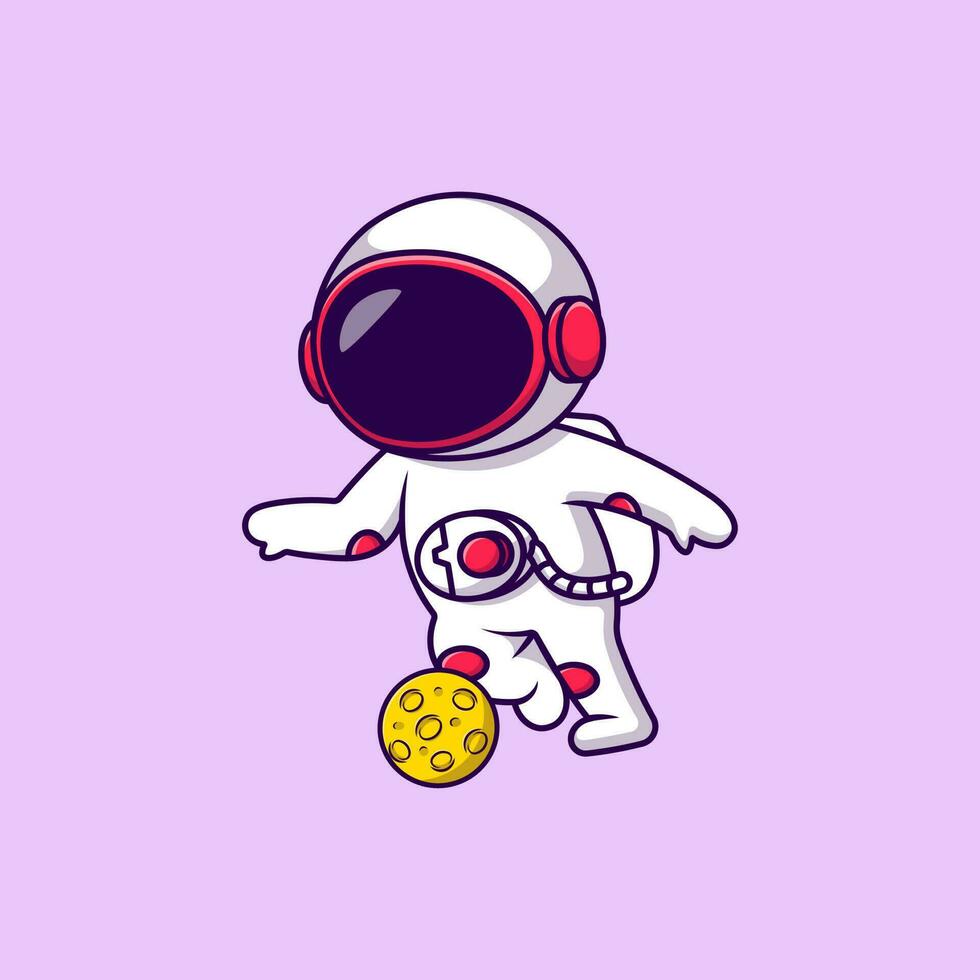 fofa astronauta jogando futebol lua desenho animado vetor ícones ilustração. plano desenho animado conceito. adequado para qualquer criativo projeto.