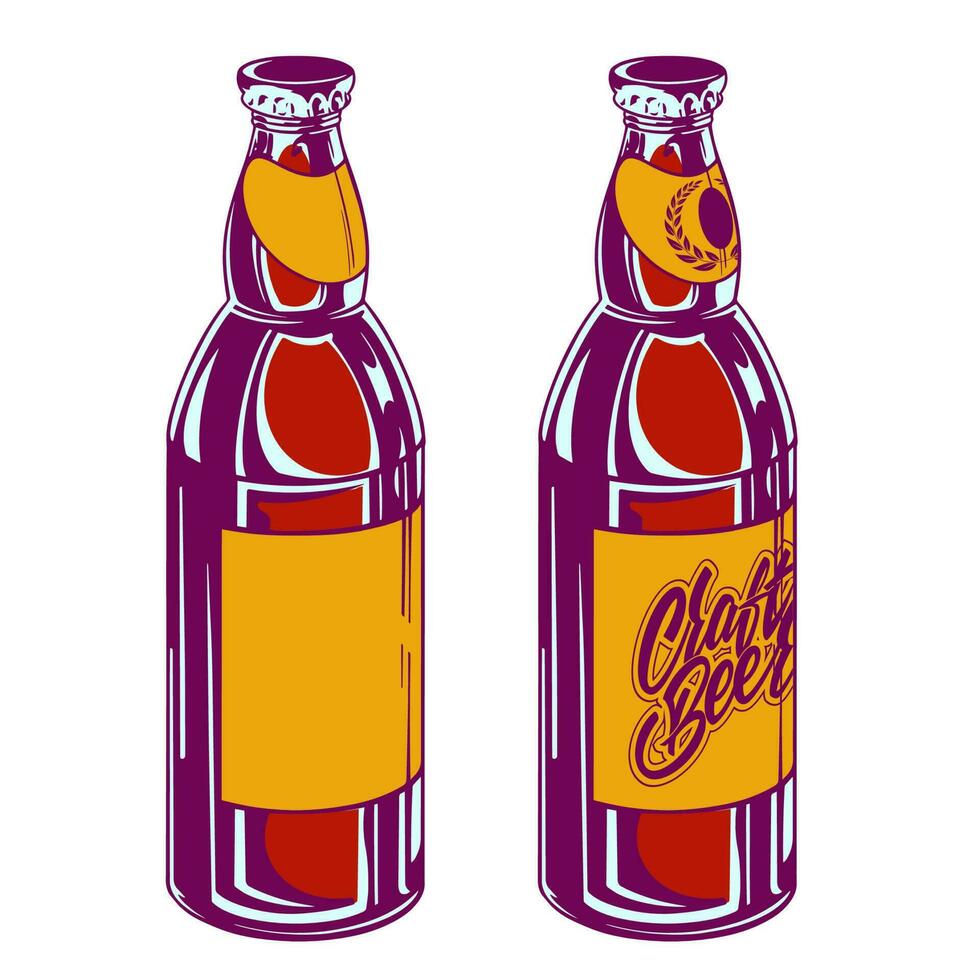 conjunto do vidro garrafas do construir Cerveja em uma branco fundo dentro arte pop estilo para impressão e desenho.vetor ilustração. vetor