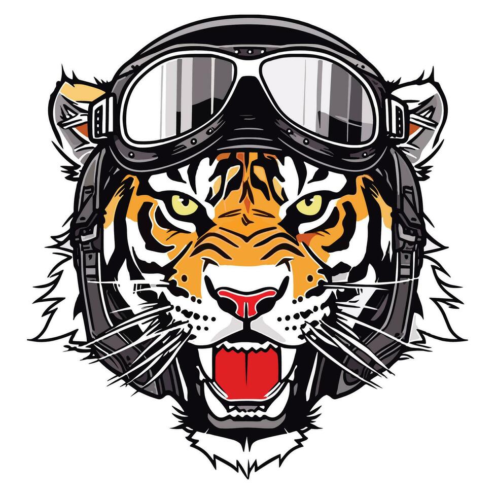 tigre cabeça motociclista logotipo vetor camiseta Projeto