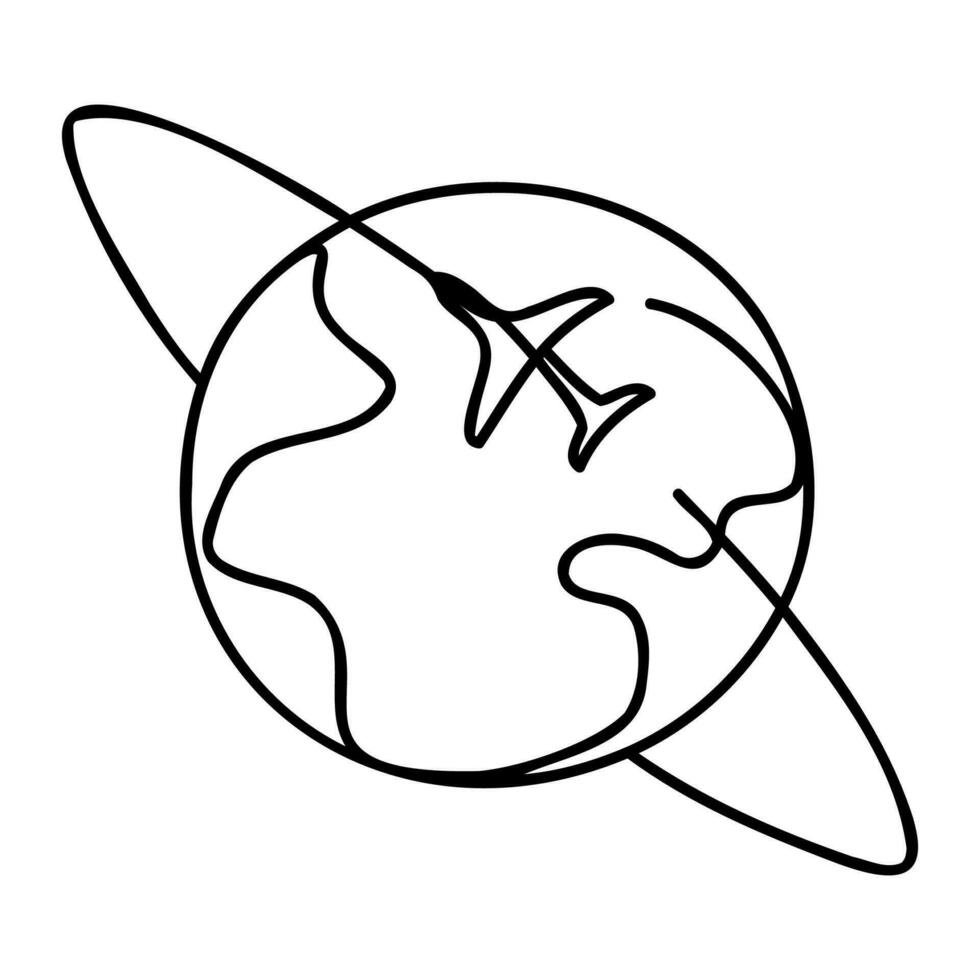 mundo mapa com 1 linha vôo avião. vetor ilustração isolado em branco fundo. contínuo linha desenhando do a globo.