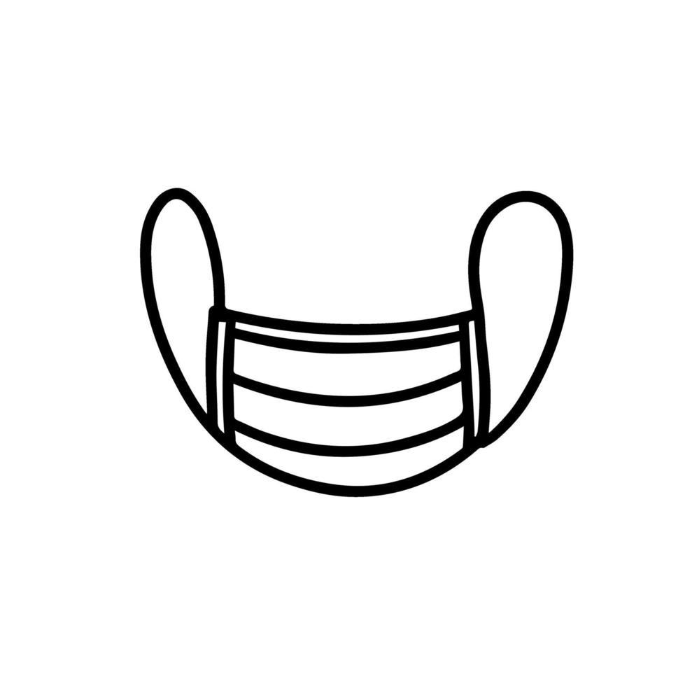 máscaras médicas isoladas em um fundo branco em um doodle style.mask para proteção respiratória máscara médica estilo doodle isolada em um fundo branco. mão desenhada ilustração vetorial. vetor