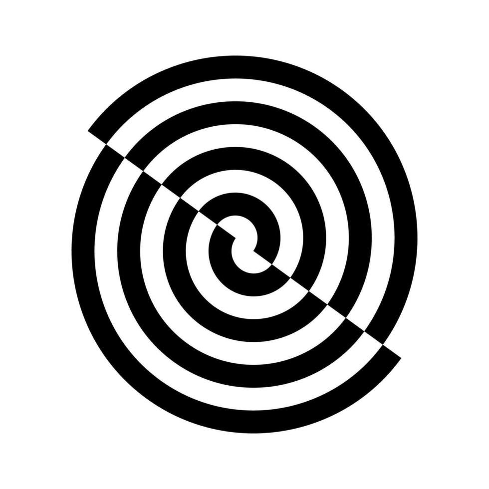 Preto e branco op arte espiral logotipo vetor arte. concêntrico metade círculos esquisito forma.