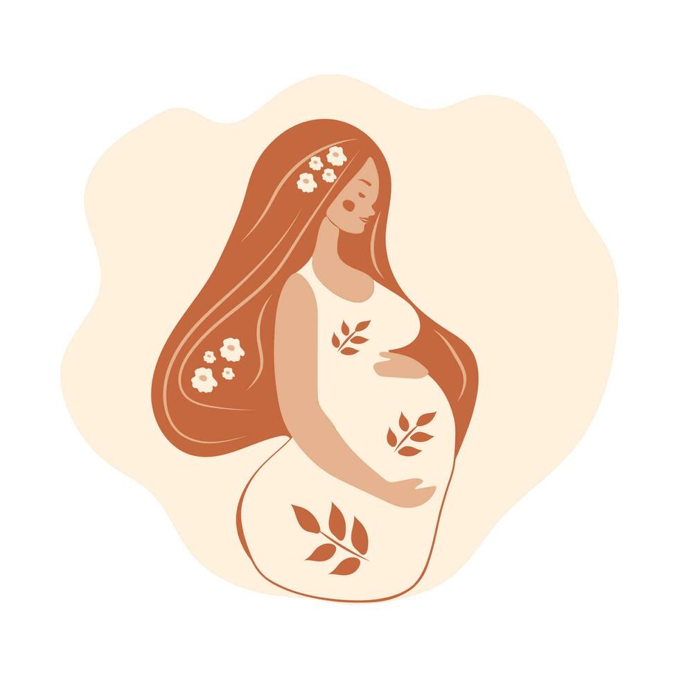 retrato de uma bela jovem grávida. conceito de gravidez e maternidade. ilustração vetorial plana. vetor