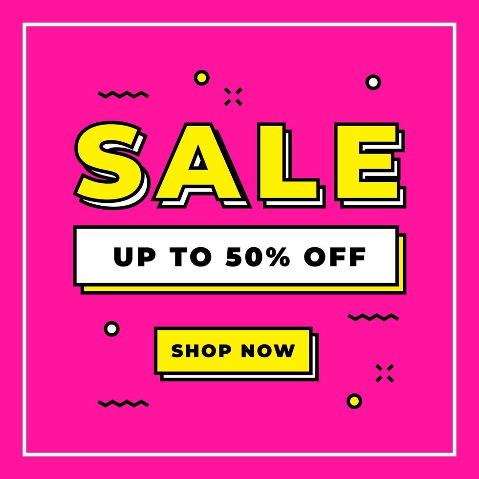 venda 50% de desconto no banner online da promoção no modelo de fundo rosa. vetor