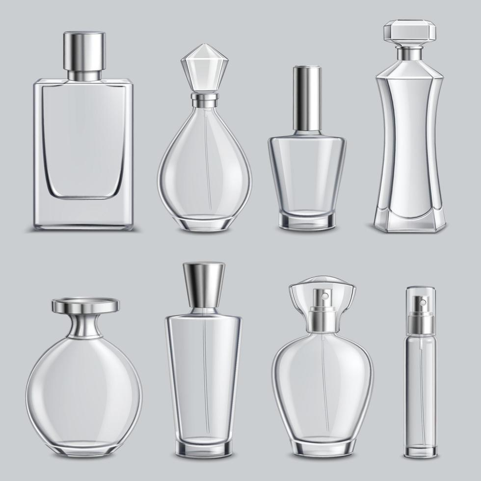 ilustração vetorial conjunto realista de frascos de vidro de perfume vetor