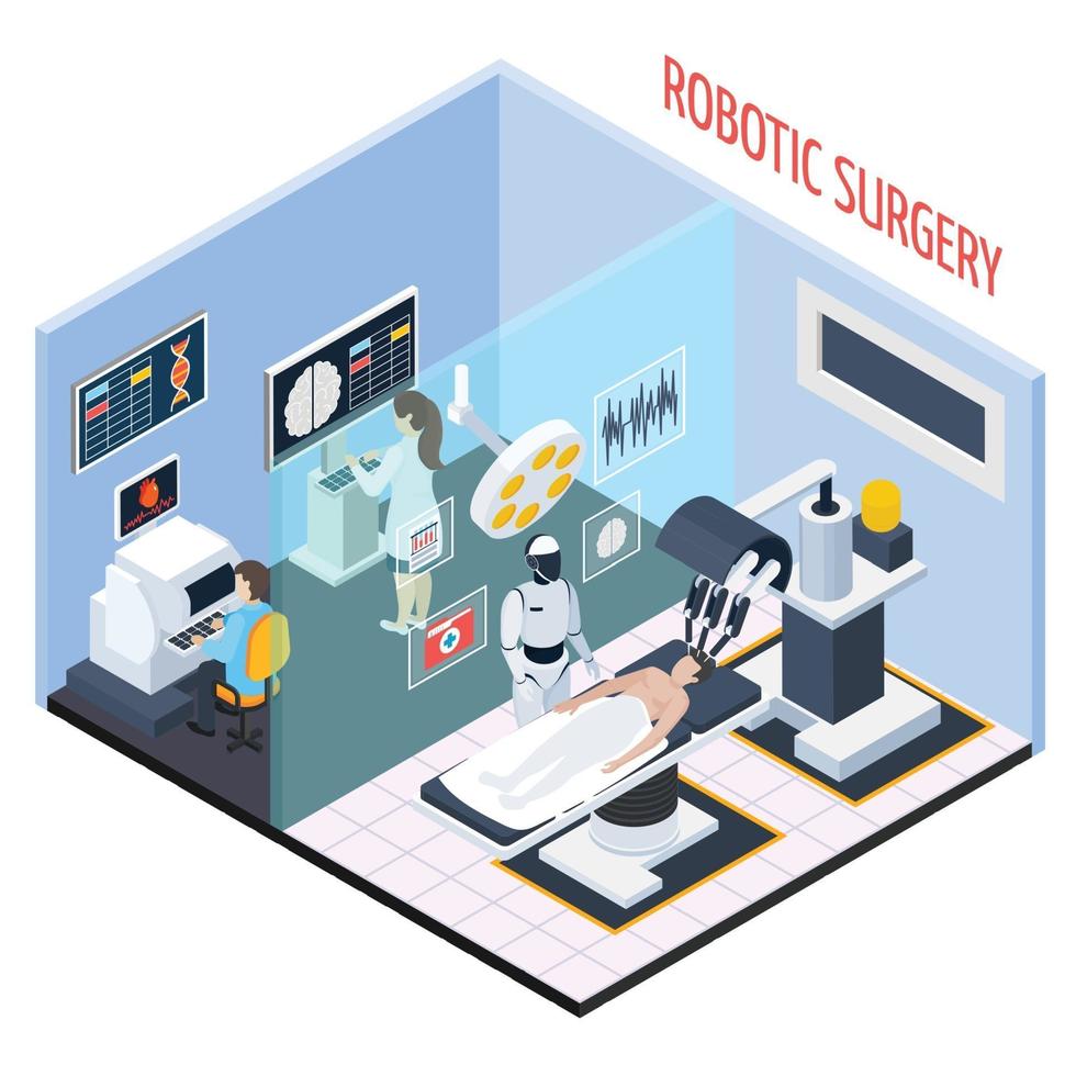 ilustração em vetor composição isométrica cirurgia robótica