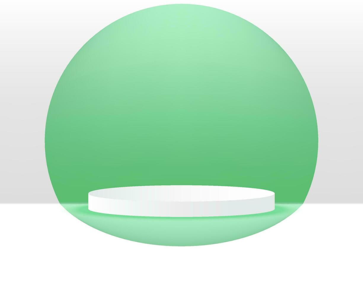vetor 3d abstrato branco pódio exibição em topo do a verde círculos dentro branco fundo