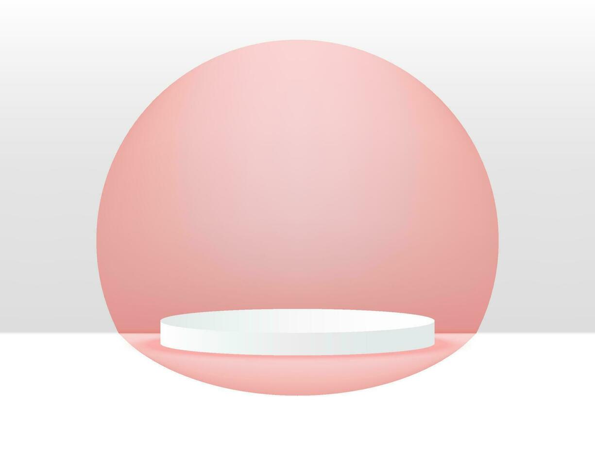 vetor 3d abstrato branco pódio exibição em topo do a Rosa círculos dentro branco fundo