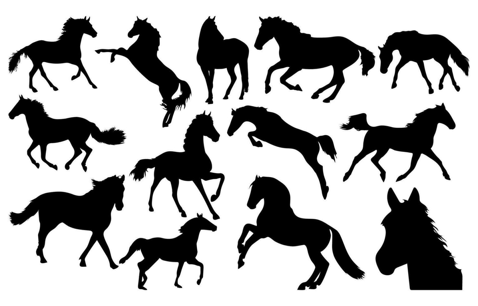 plano Projeto cavalo silhueta ilustração conjunto vetor
