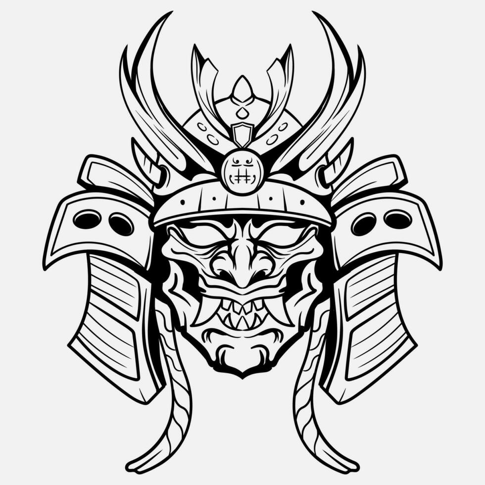 oni monstro mascarar japonês capacete exército samurai dentro quadro, Armação gravação enfeite ilustração Preto e branco tatuagem e camiseta vestuário vetor