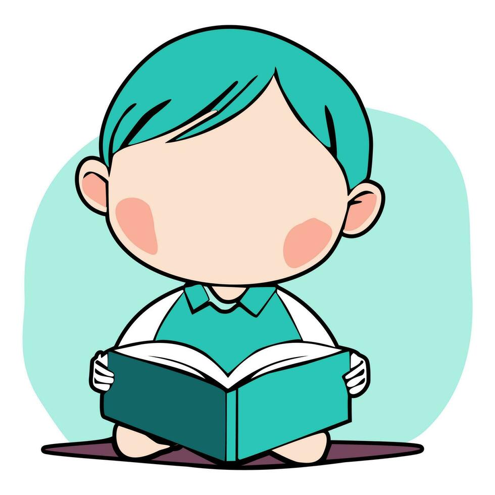 ilustração do uma fofa pequeno Garoto lendo uma livro - vetor
