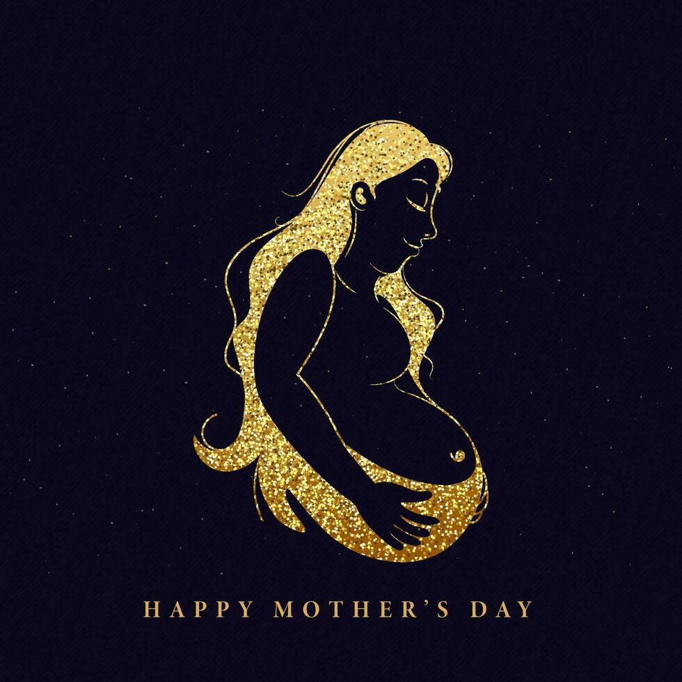 feliz mãe dia Fonte com dourado brilhar efeito grávida mulher em azul fundo. vetor