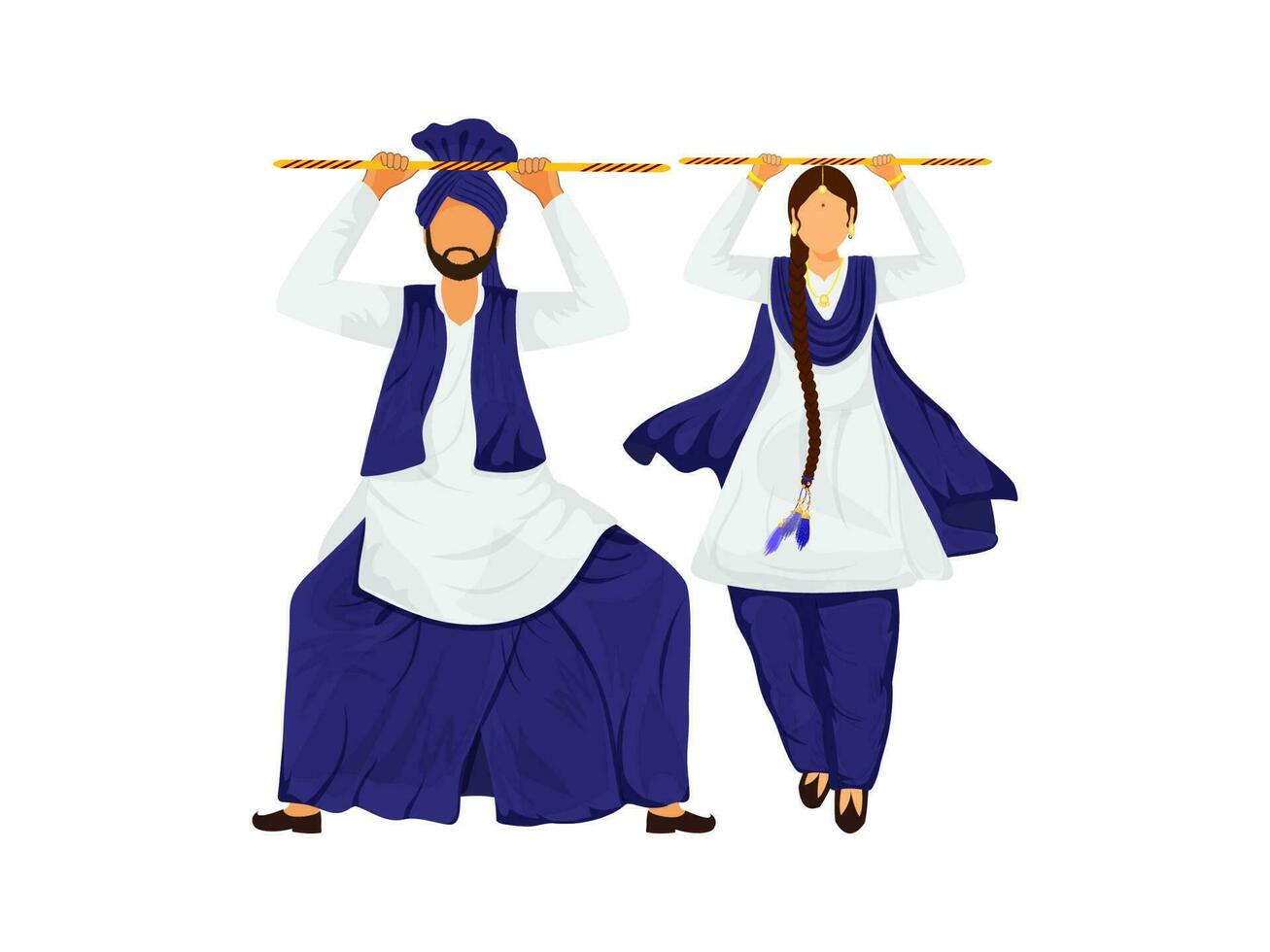 punjabi casal segurando de madeira bastão dentro tradicional dança. vetor