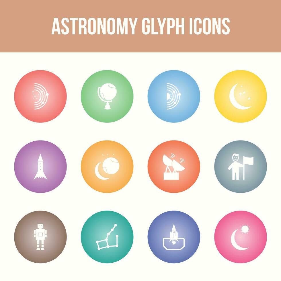 conjunto exclusivo de ícones de glifos vetoriais de astronomia vetor