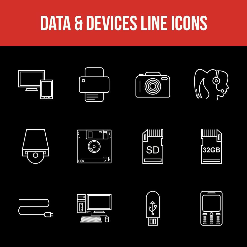 único dados e dispositivos linha ícone conjunto vetor