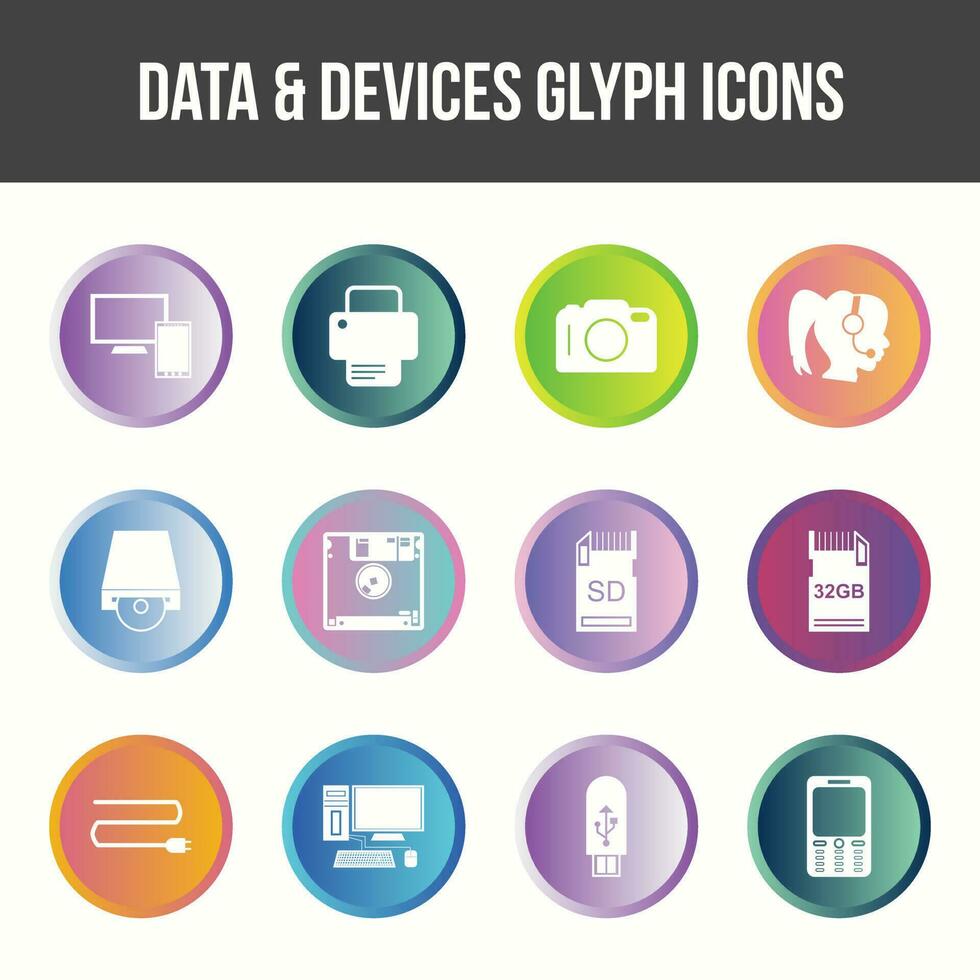 único dados e dispositivos glifo ícone conjunto vetor