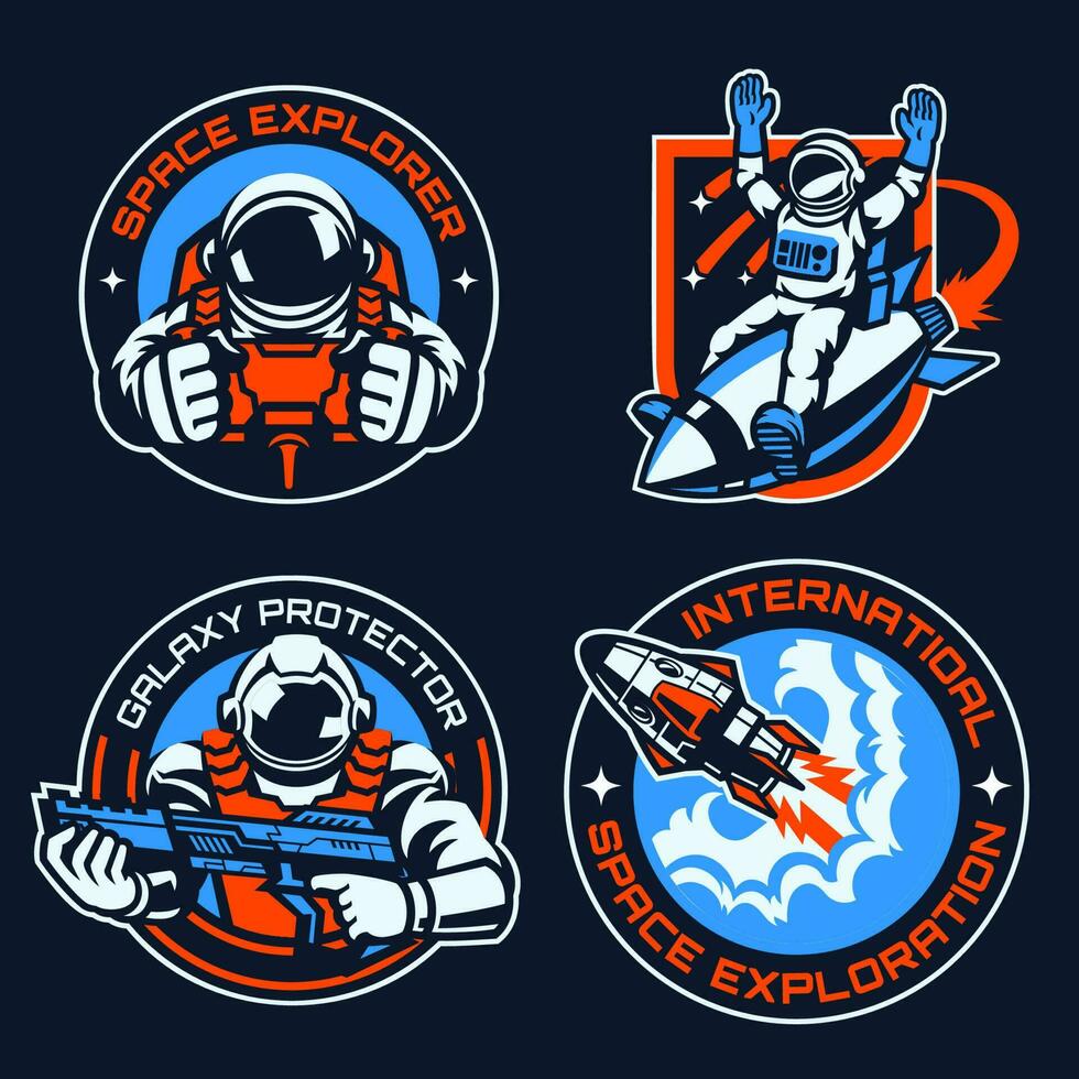 conjunto do vintage crachá do espaço astronauta conceito vetor