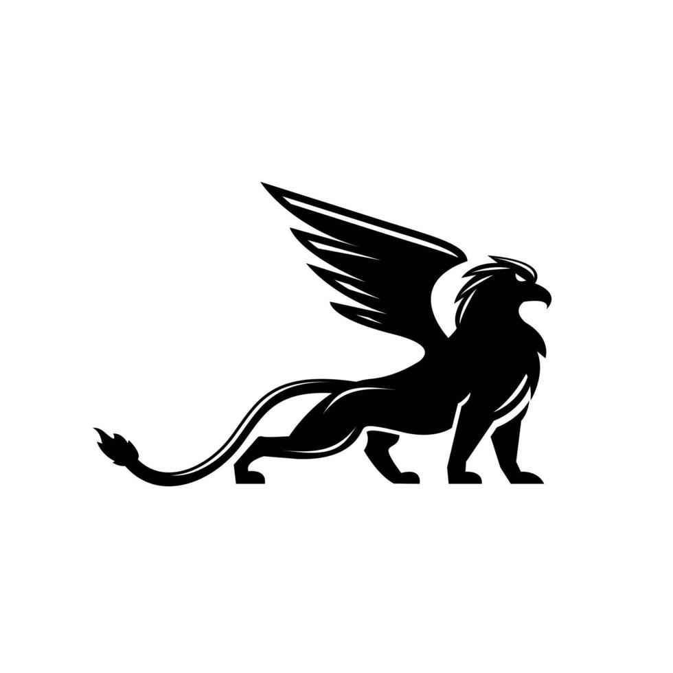 premium black minimal griffin mítico criatura emblema mascote vector design