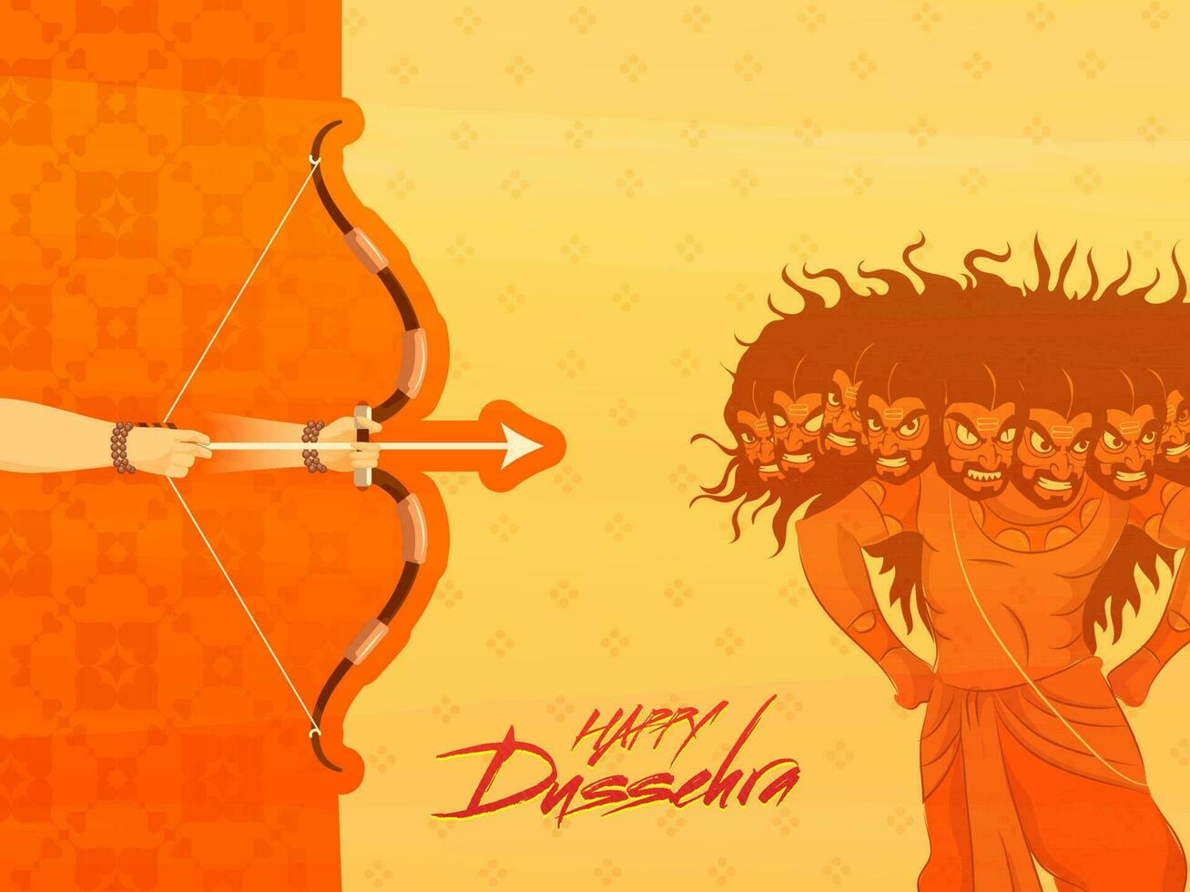 feliz dussehra celebração fundo com hindu mitologia senhor rama matando demônio Ravana ilustração. vetor