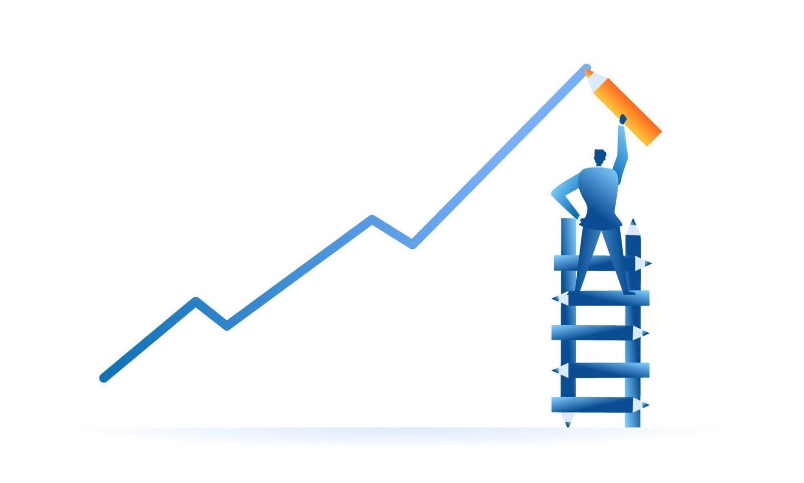 empresário desenhar um gráfico de vendas alvo usando um lápis ilustração de conceito de trabalho empresarial sobre trabalho duro, vendas, lucro, lucro alvo, futuro vetor