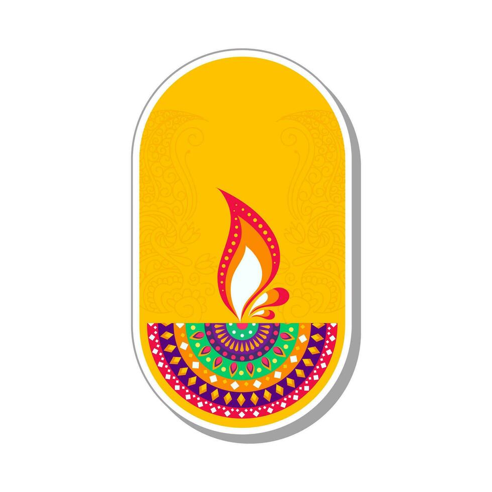 adesivo estilo colorida floral diya queimando em oval amarelo fundo. vetor