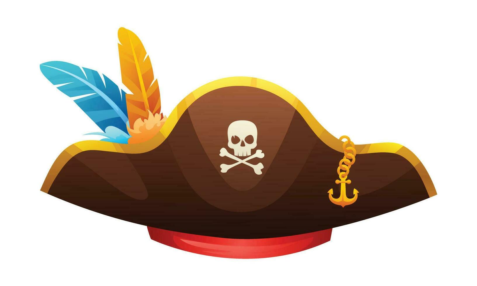 pirata chapéu com crânio, ossos cruzados e penas desenho animado ilustração vetor