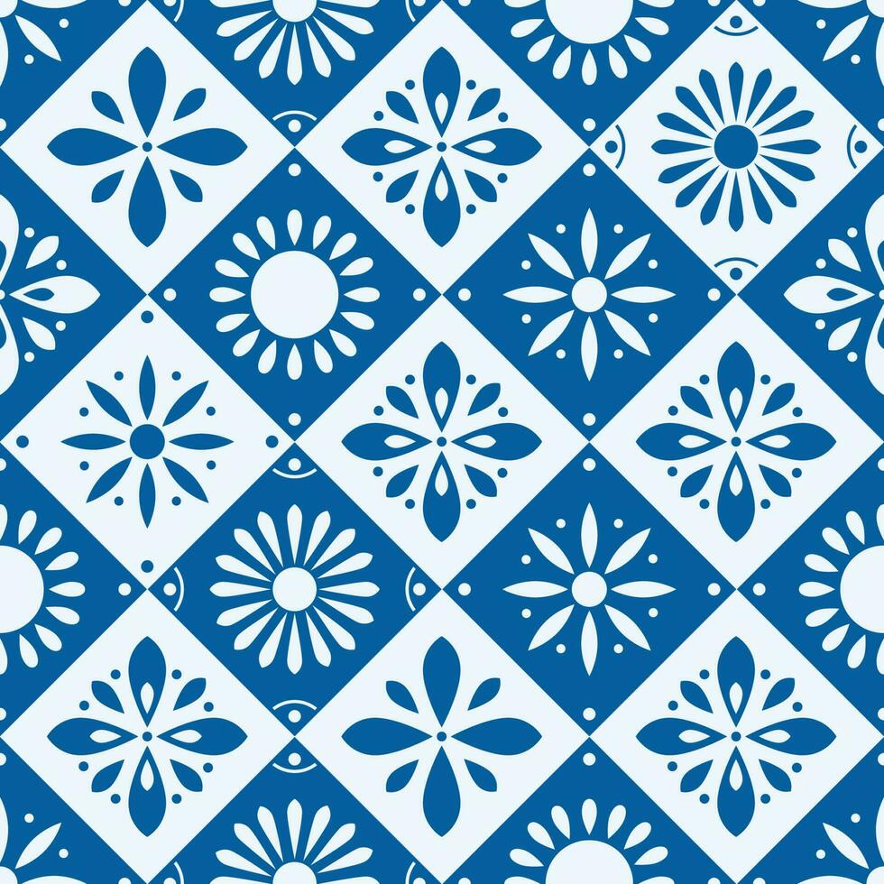 desatado padronizar com tradicional ornamentado decorativo azulejos. Português cerâmico quadrado azulejos dentro azul. colorida vetor ilustração.