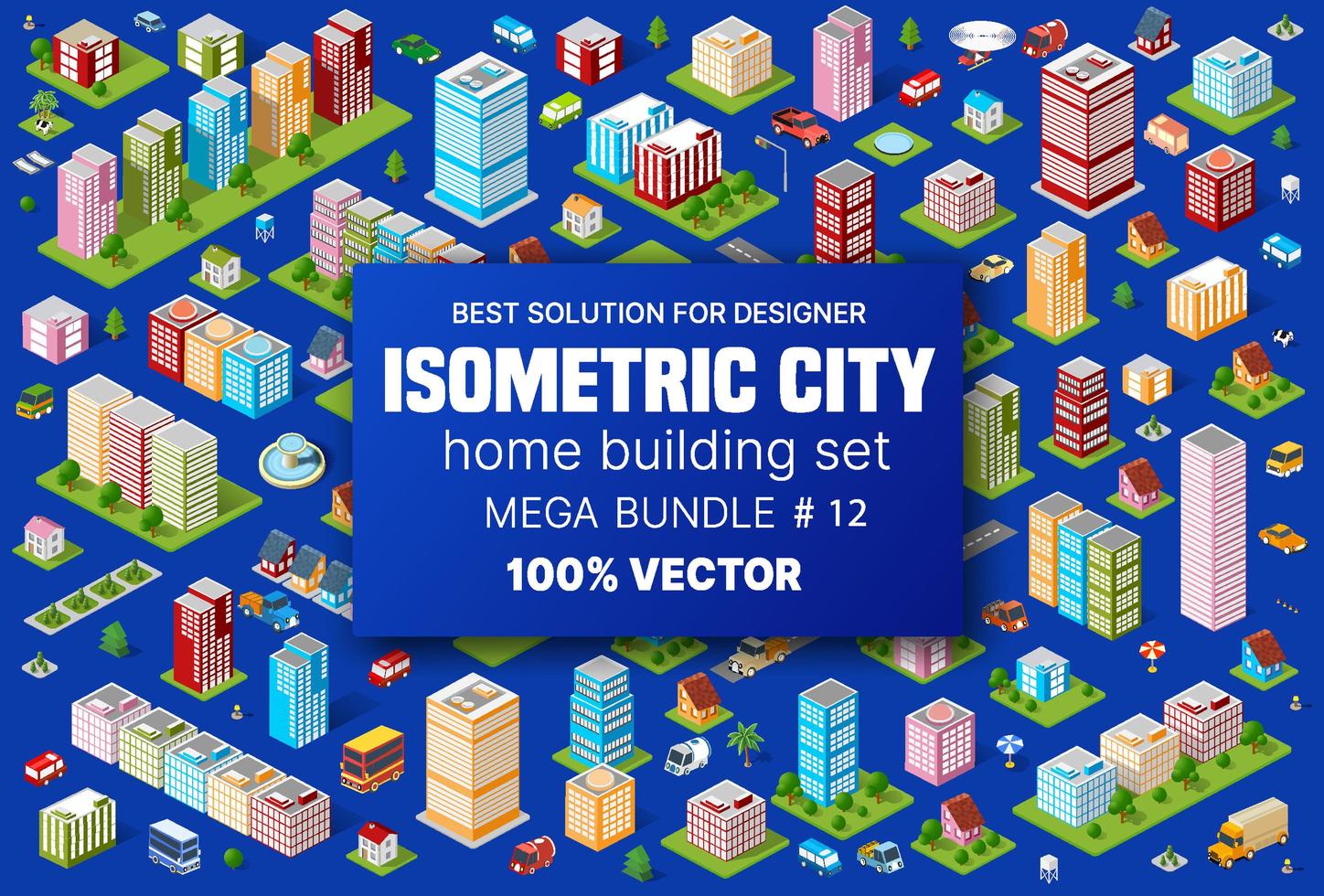 A construção de conjuntos isométricos abriga ícones de módulos de blocos de áreas da construção da cidade e desenho da perspectiva urbana de desenho do ambiente de arquitetura vetor
