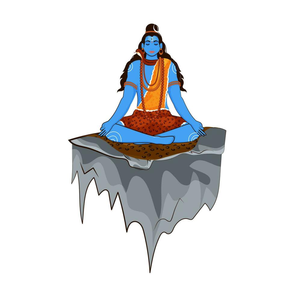 ilustração do hindu senhor shiva meditando em Rocha contra branco fundo. vetor