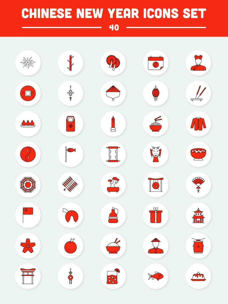 vermelho e branco cor conjunto chinês Novo ano ícones em círculo fundo. vetor