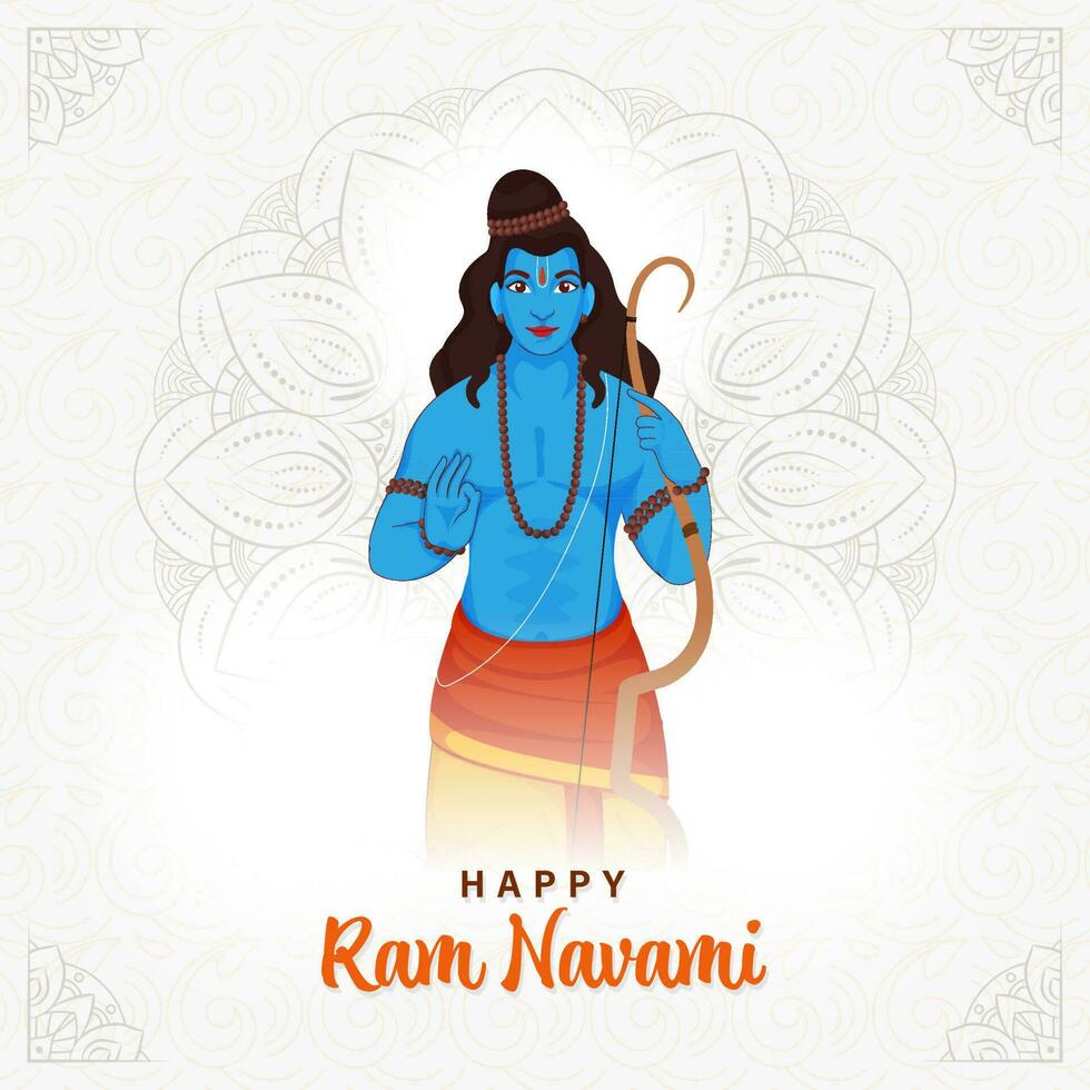 ilustração do senhor rama bênção feliz RAM navami com arco seta dentro feliz RAM navami celebração em branco mandala fundo para religioso festival. vetor