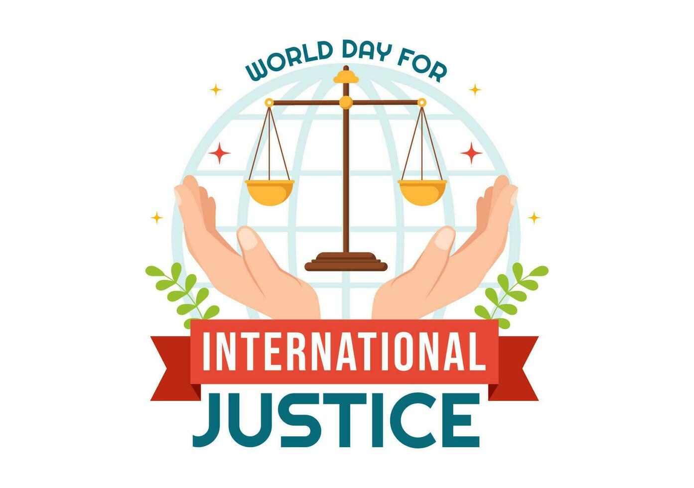 mundo dia para internacional justiça vetor ilustração com terra, balanças ou juiz martelo dentro plano desenho animado mão desenhado para aterrissagem página modelos