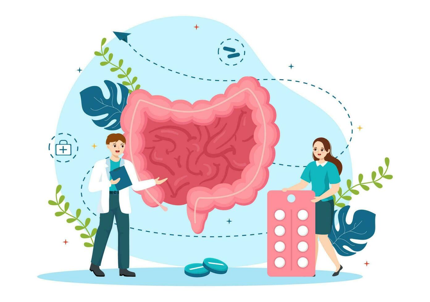 estômago saúde gastroenterologia vetor ilustração com abdômen dor e médico pesquisa para cuidados de saúde dentro plano desenho animado mão desenhado modelos