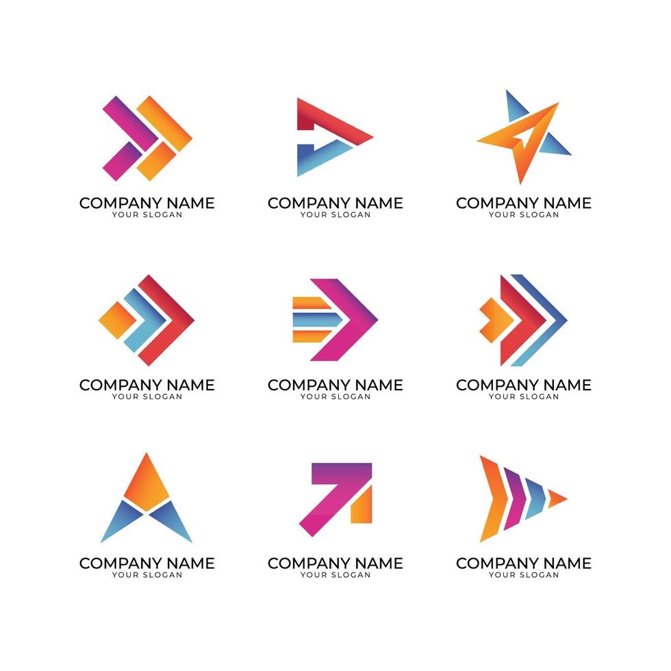 Conjunto de logotipo em forma de seta pontiaguda para empresas vetor