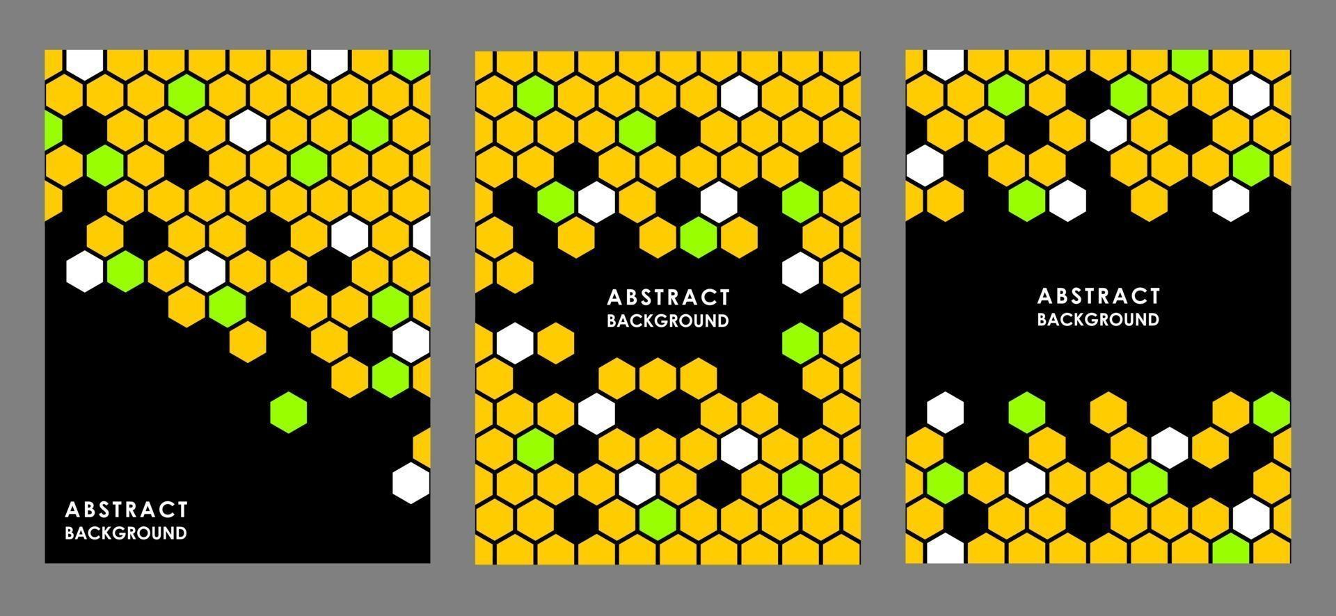 pôsteres abstratos em preto com pentes ou hexágonos multicoloridos vetor