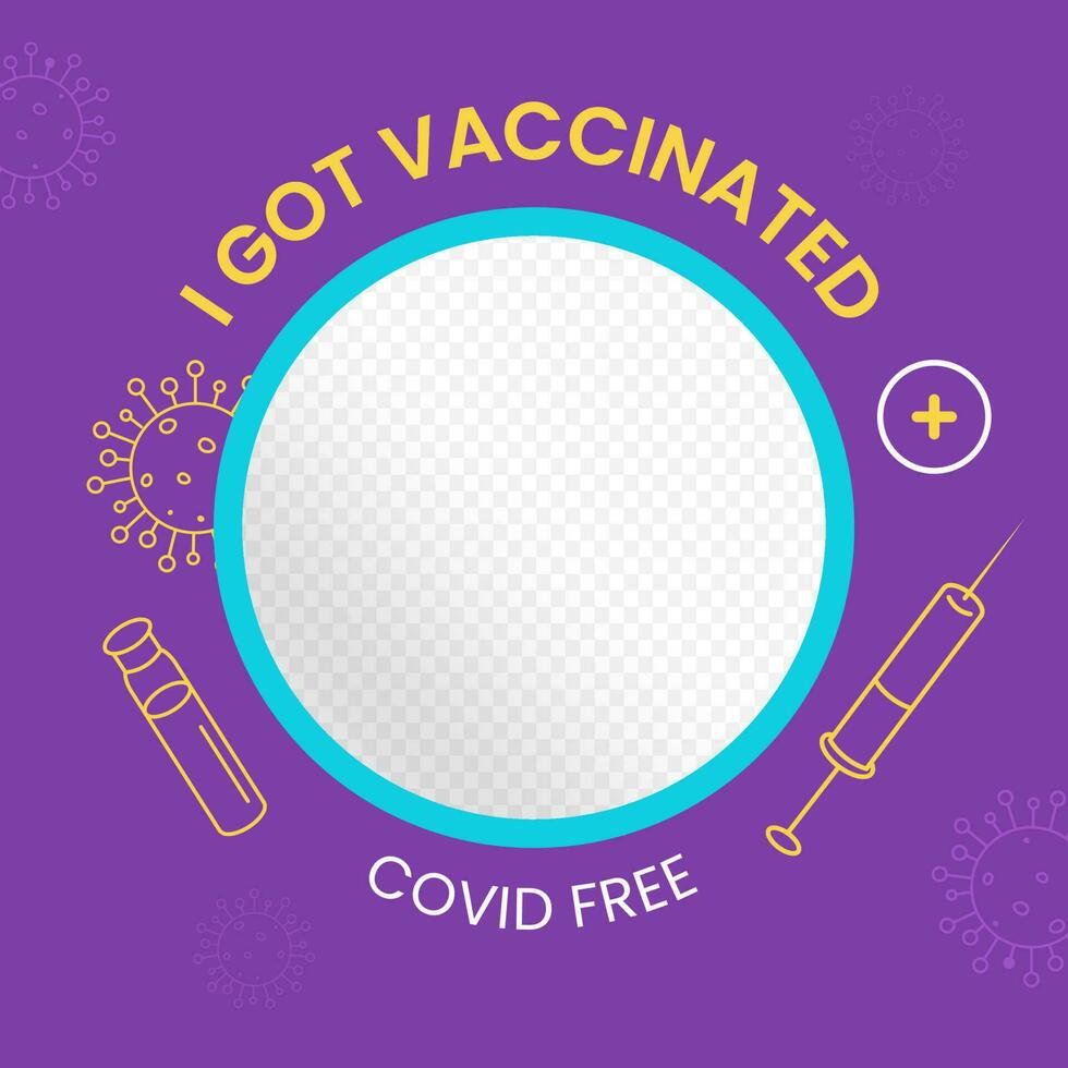 Eu obteve vacinado, cobiçado livre texto com vacina frasco, seringa e cópia de espaço em roxa fundo. vetor