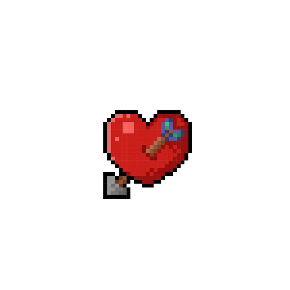 coração placa com seta dentro pixel arte estilo vetor