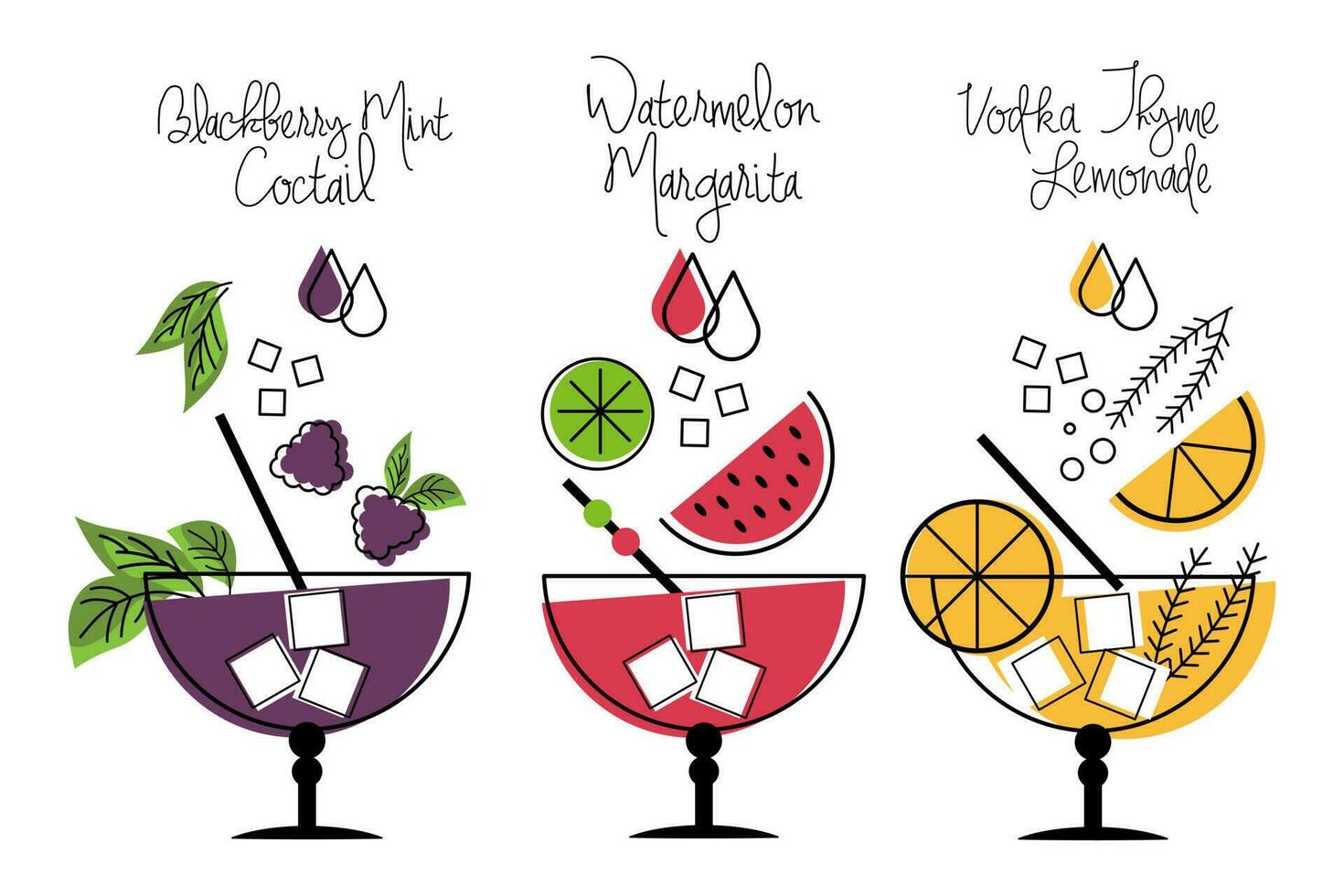 conjunto do colorida fruta coquetéis, suave bebidas. ícones, vetor