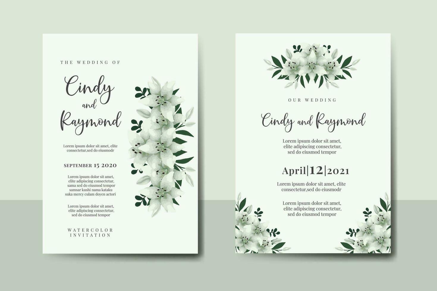 Casamento convite quadro, Armação definir, floral aguarela digital mão desenhado branco lírio flor Projeto convite cartão modelo vetor